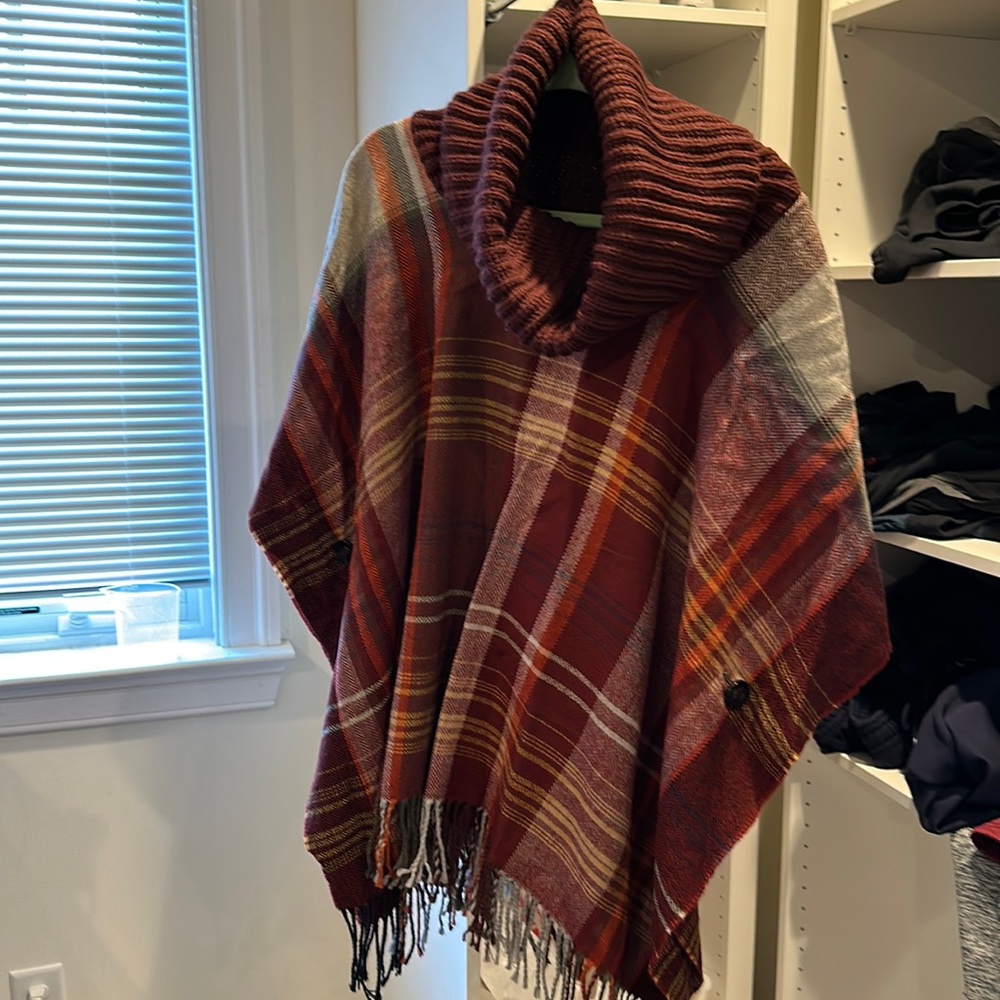 Johnston & Murphy Women's Cowl Neck Poncho, Color Burgundy Multi, One size